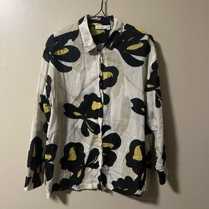 Masai Copenhagen Abstract Floral Black/Cream Long Sleeve Button Up Cotton Top XL